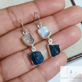 Raw Neon Apatite Fashion Dangle Earring, 925 Sterling Silver Rainbow Moonstone Earring, December Birthstone, Modern Minimalist Drop Earring
